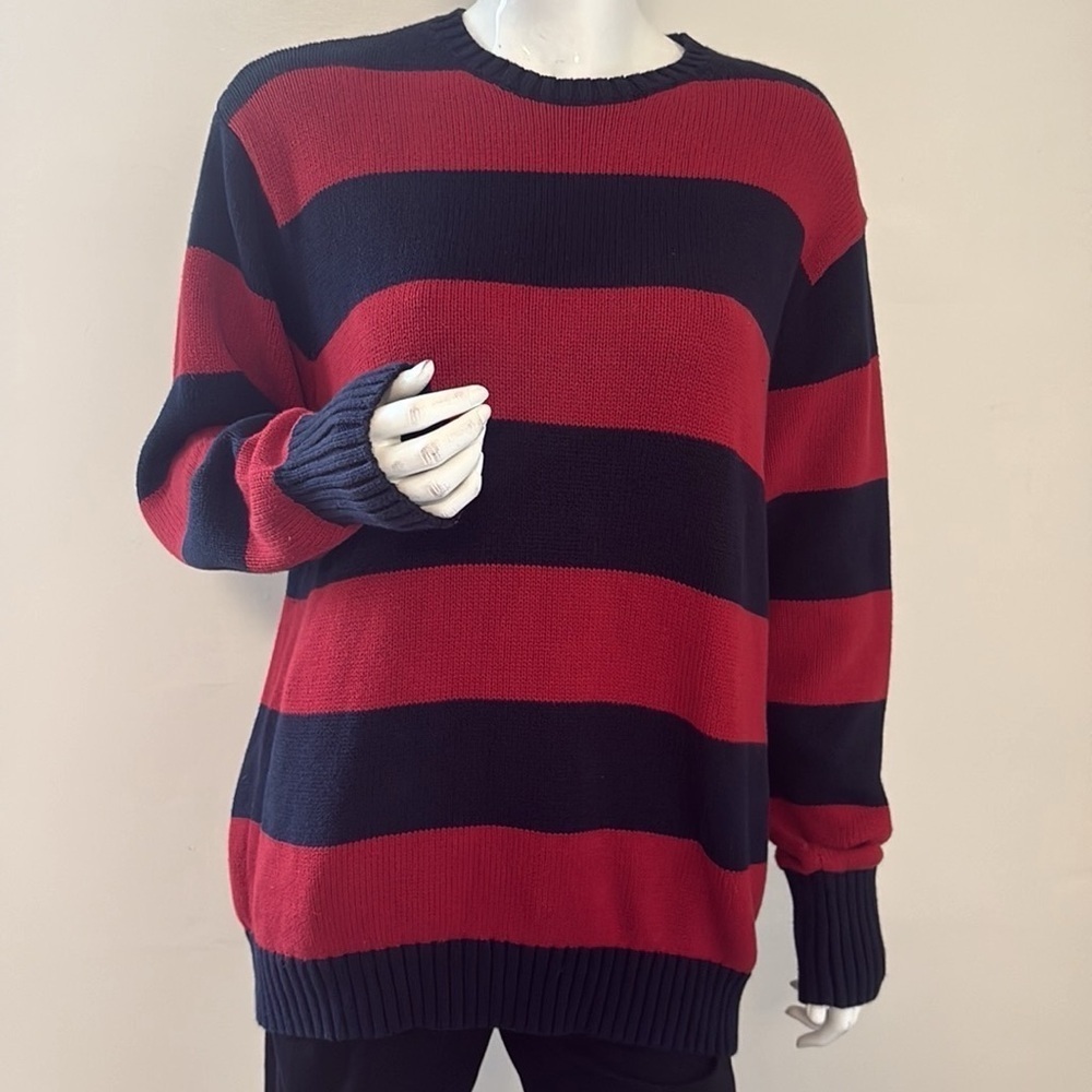 Brandy Melville Brianna Navy & Red Rugby Stripe Oversized Crewneck Knit Sweater